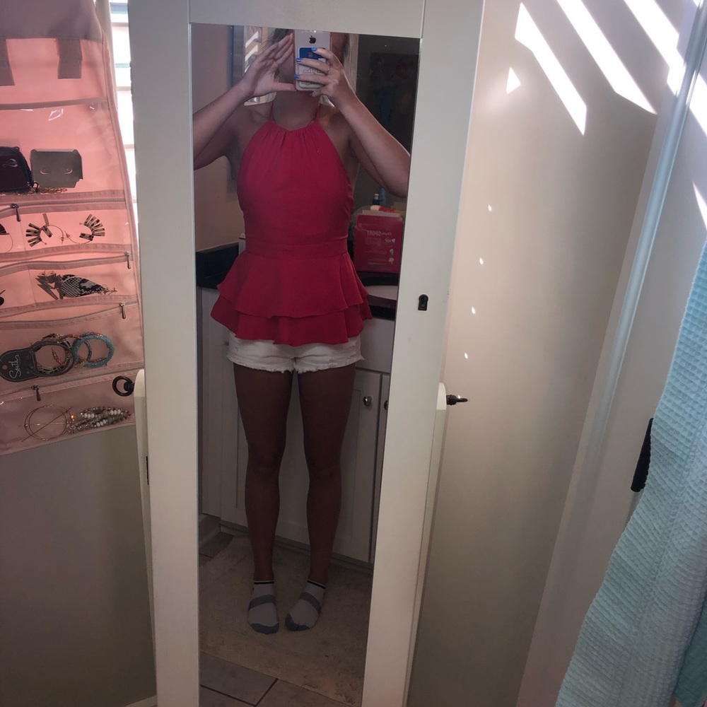 Pink ruffle top with open back